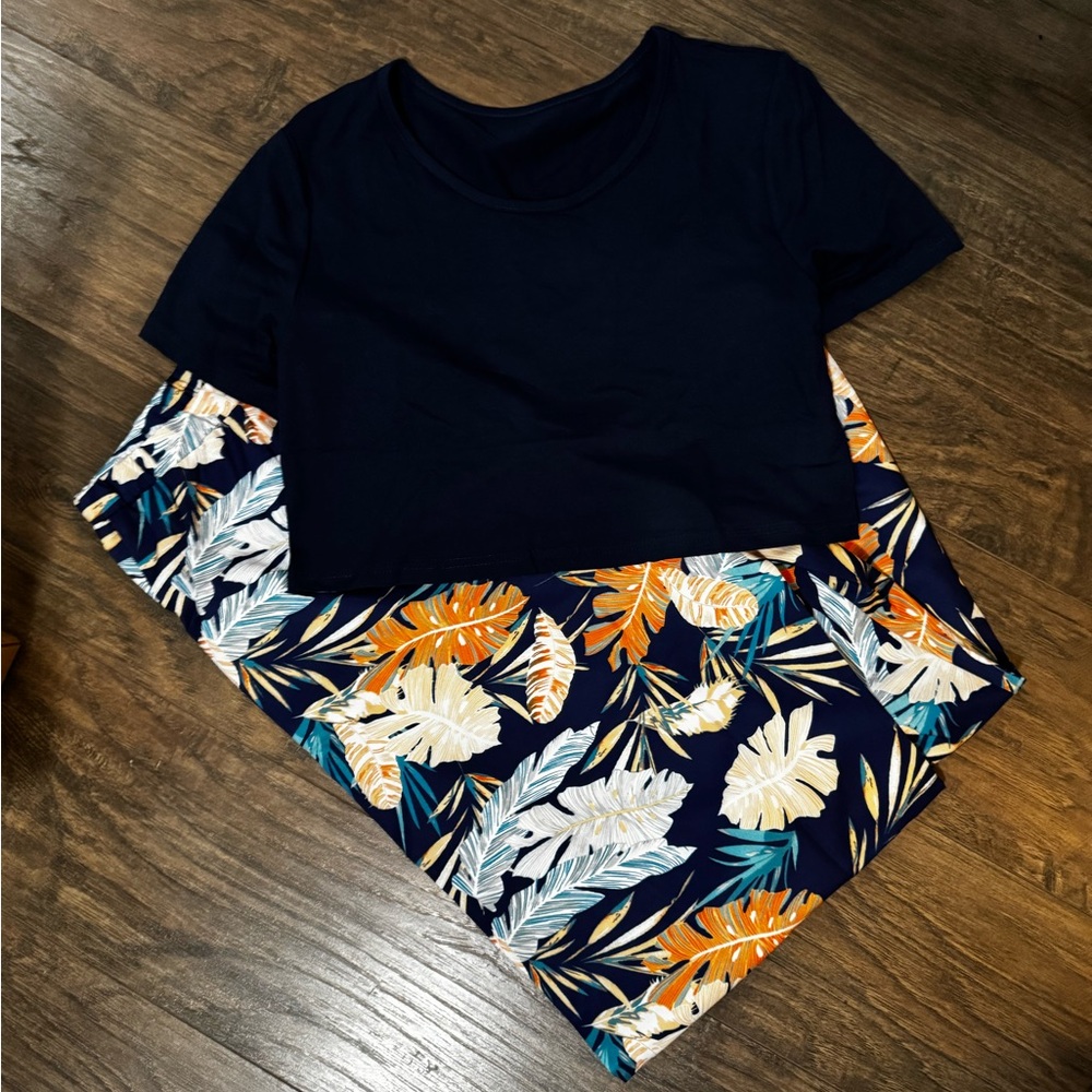 Maternity Navy Blue top & floral pants 2pc